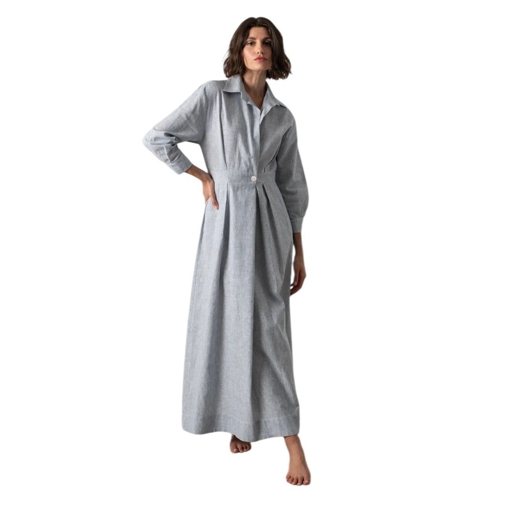 LUXMII‎ Halvar midnight blue french stripe maxi dress XL $419 NEW